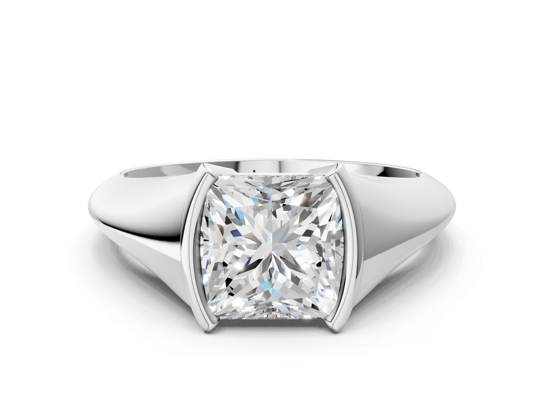 White gold Princess Solitaire Tension Set Diamond Ring_19