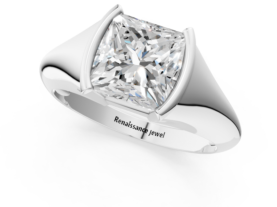 White gold Princess Solitaire Tension Set Diamond Ring