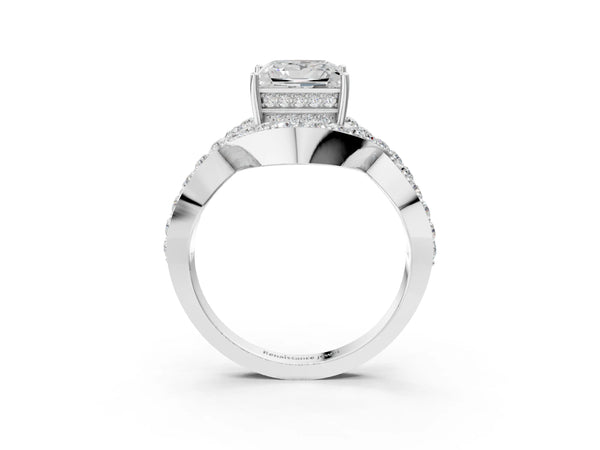 Platinum Princess Cut Infinity Twist Engagement Ring Setting with Pave Ribbons