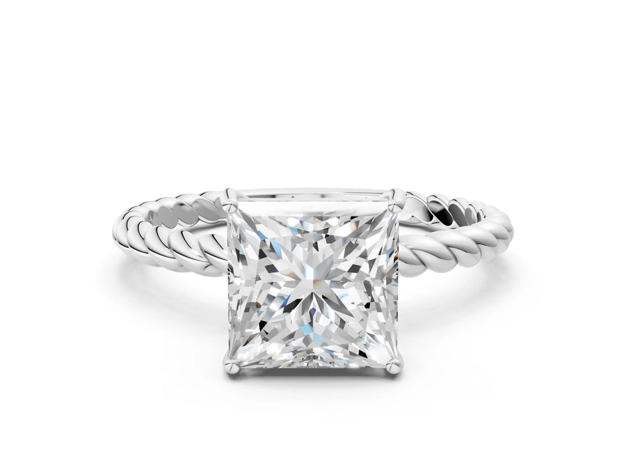 White gold Princess Solitaire Twist Band Ring with Four-Prong Setting