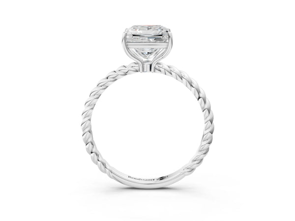 White gold Princess Solitaire Twist Band Ring with Four-Prong Setting