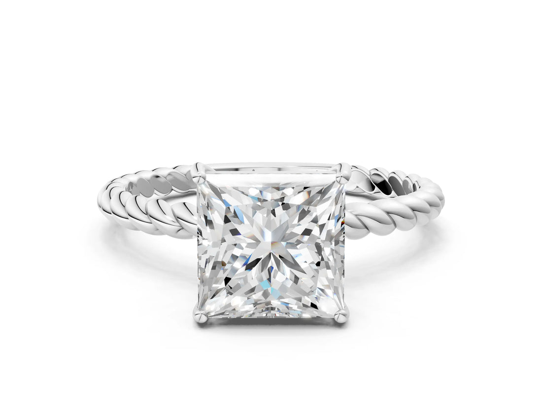 White gold Princess Solitaire Twist Band Ring with Four-Prong Setting_68