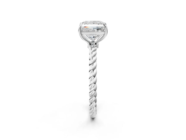 White gold Princess Solitaire Twist Band Ring with Four-Prong Setting