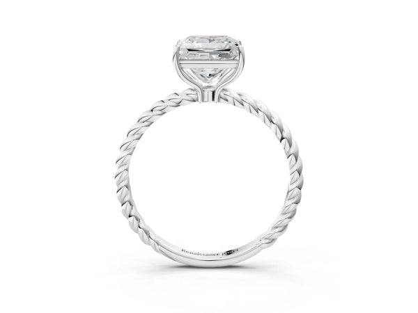 White gold Princess Solitaire Twist Band Ring with Four-Prong Setting