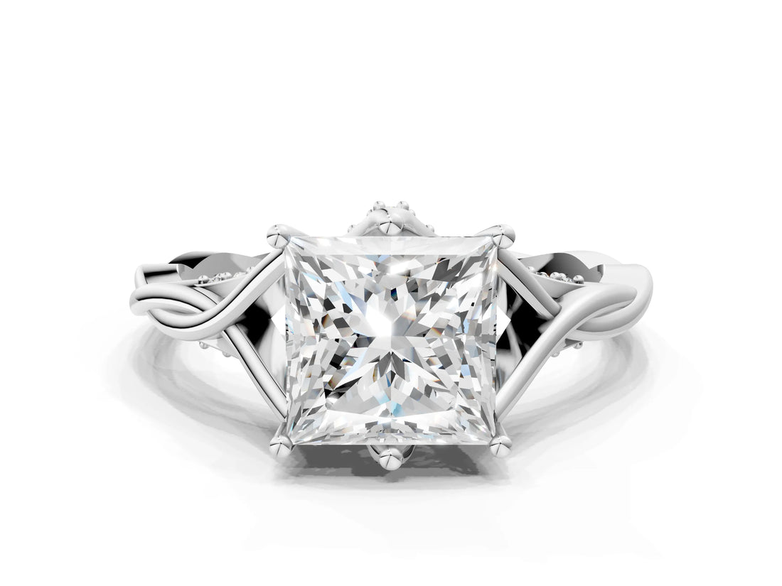 White gold Princess Solitaire Twist Band Six-Prong Setting 1