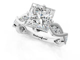 White gold Princess Solitaire Twist Band with Leaf Prong Setting 1