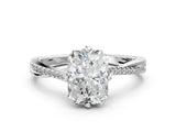 White gold Princess Solitaire Twist Band with Pavé Diamonds and Four-Prong Setting_108