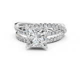 White gold Princess Solitaire Twist Band with Pavé Setting and Four-Prong Setting_113