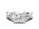 White gold Princess Solitaire Twist Band with Pavé Setting and Four-Prong Setting_35