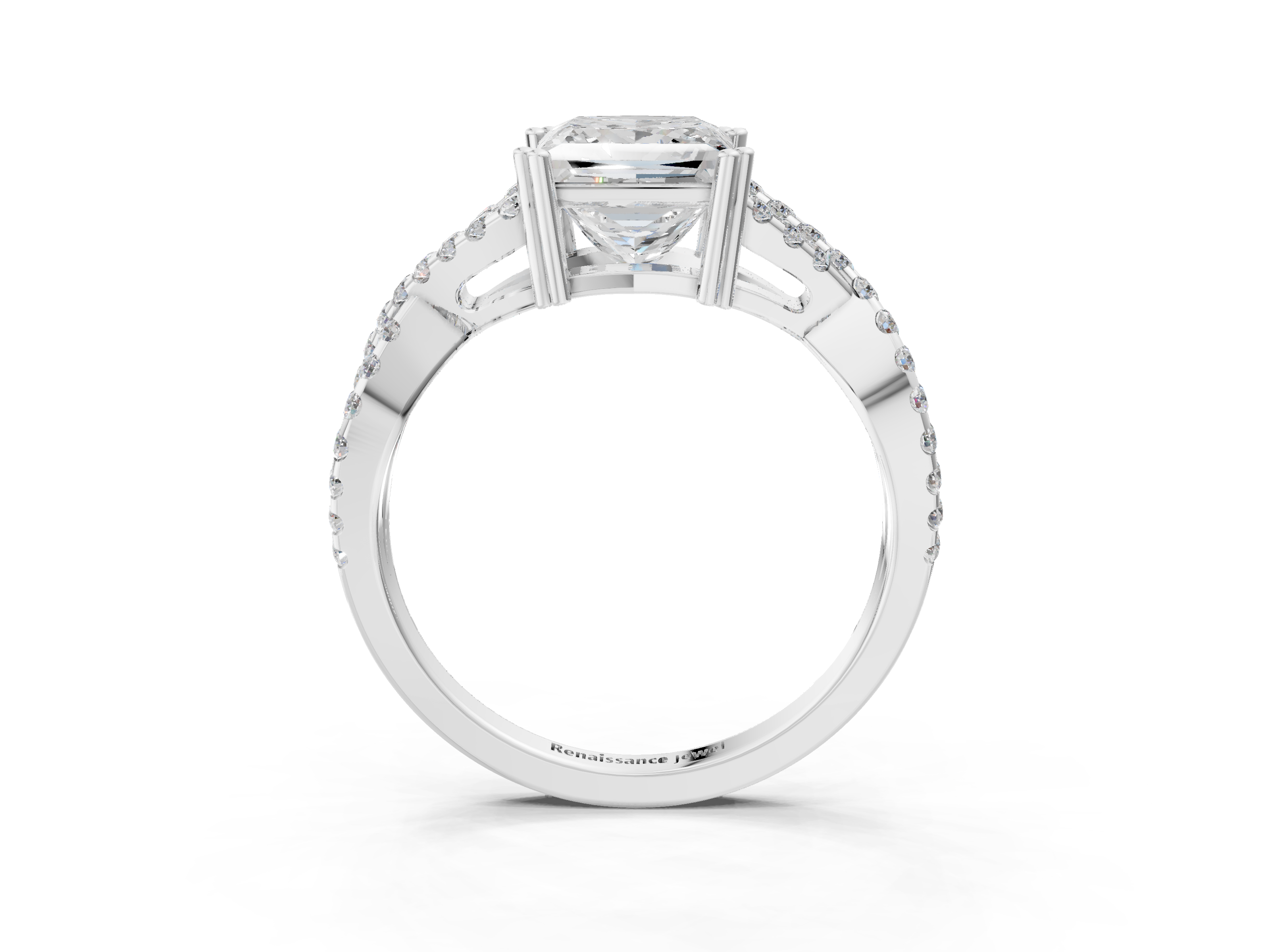 White gold Princess Solitaire Twist Band with Pavé Setting and Four-Prong Setting_38
