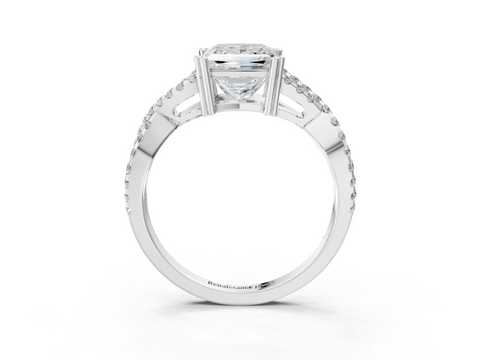 White gold Princess Solitaire Twist Band with Pavé Setting and Four-Prong Setting_38