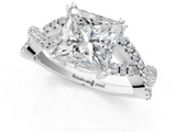 White gold Princess Solitaire Twist Band with Pavé Setting and Four-Prong Setting_40