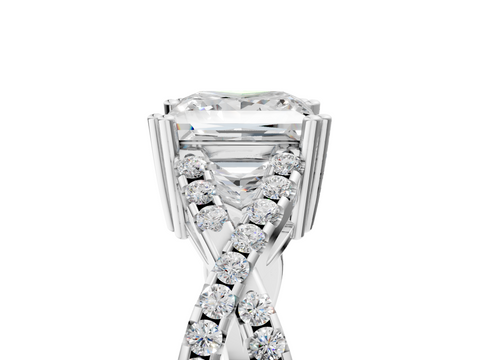 White gold Princess Solitaire Twist Band with Pavé Setting and Four-Prong Setting_40