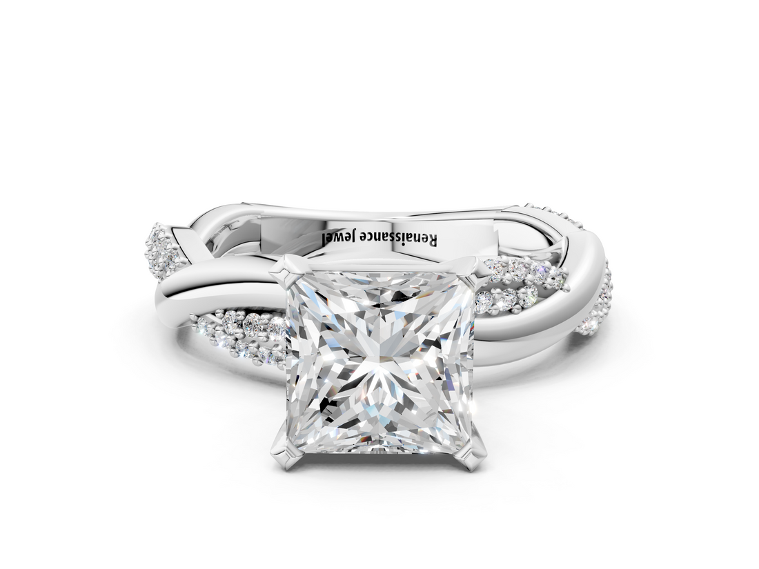 White gold Princess Solitaire Twist Band with Pave Prong Setting_92