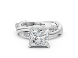 White gold Princess Solitaire Twist Band with Pave Prong Setting_93