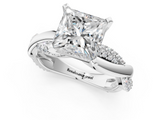 White gold Princess Solitaire Twist Band with Pave Prong Setting_94