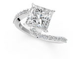 White gold Princess Solitaire Twist Band with Pave Set Diamonds and Four-Prong Setting_160