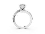 White gold Princess Solitaire Twist Band with Pave Set Diamonds and Four-Prong Setting_161