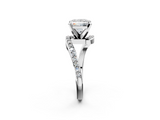 White gold Princess Solitaire Twist Band with Pave Set Diamonds and Four-Prong Setting_161