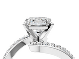 White gold Princess Solitaire Twist Band with Pave Set Diamonds and Four-Prong Setting_163