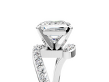 White gold Princess Solitaire Twist Band with Pave Set Diamonds and Four-Prong Setting_164