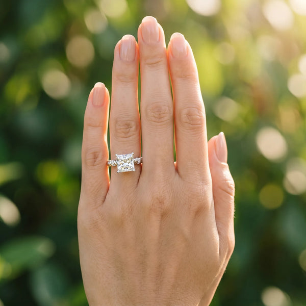 White gold Princess Solitaire Twisted Band Prong Set Engagement Ring