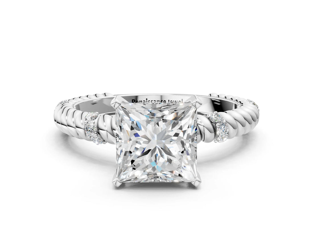 White gold Princess Solitaire Twisted Band Prong Set Engagement Ring_85