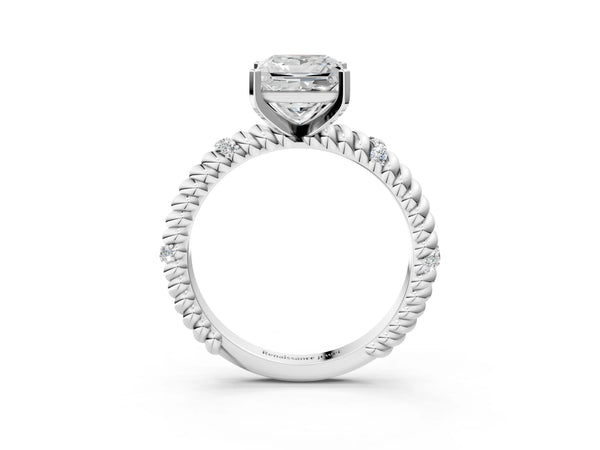 White gold Princess Solitaire Twisted Band Prong Set Engagement Ring
