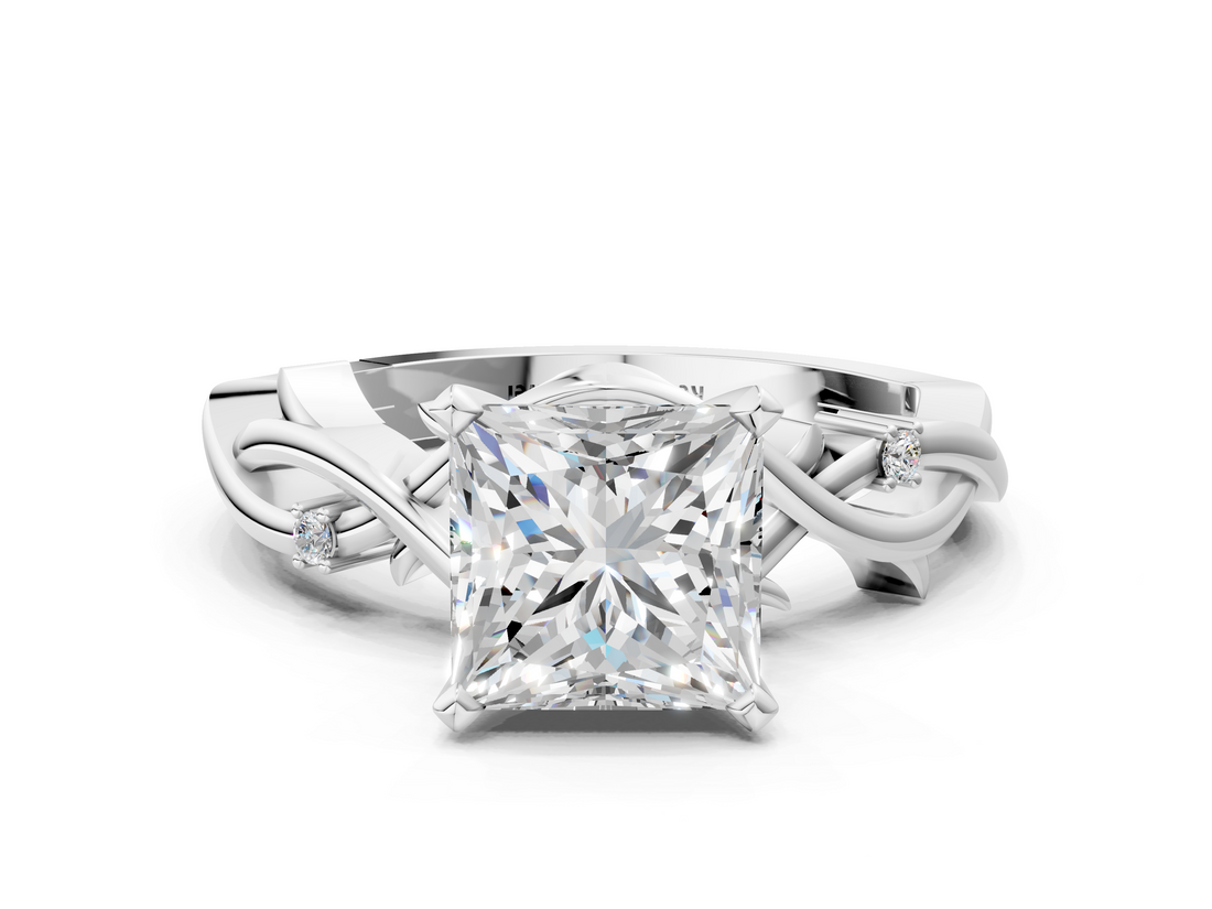 White gold Princess Solitaire Twisted Band Prong Setting Ring_209