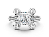 White gold Princess Solitaire Twisted Band Scroll Prong Ring_3