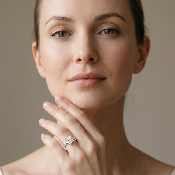 White gold Princess Solitaire Twisted Band with Bead Prong Setting