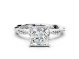 White gold Princess Solitaire Twisted Band with Bead Prong Setting_348