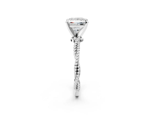 White gold Princess Solitaire Twisted Band with Bead Prong Setting