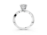 White gold Princess Solitaire Twisted Band with Bead Prong Setting_356