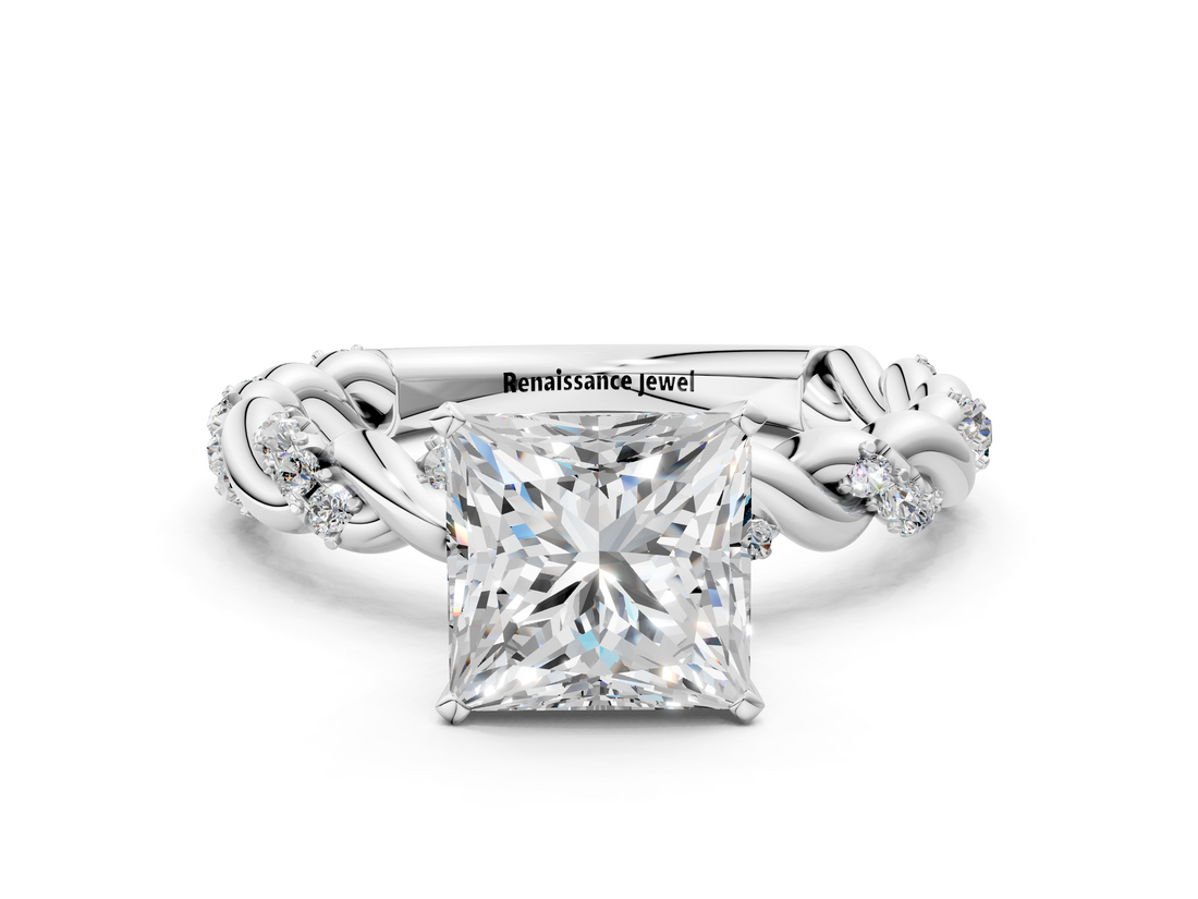 White gold Princess Solitaire Twisted Band with Pavé Accents and Four-Prong Setting_38