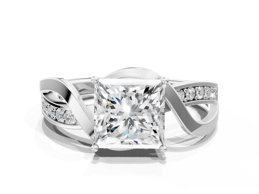White gold Princess Solitaire Twisted Band with Prong Setting_45