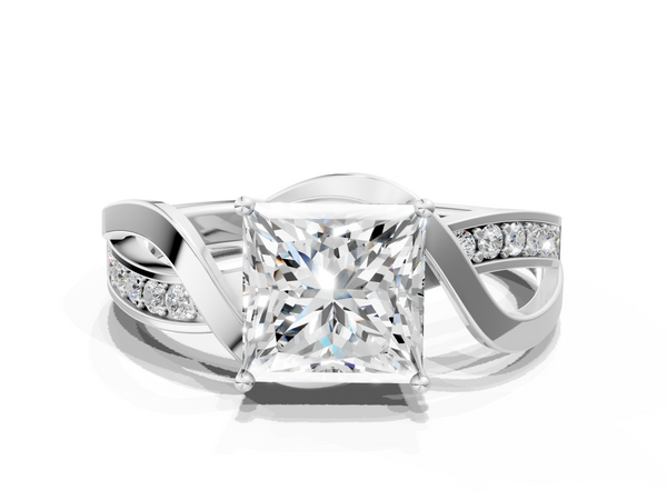 White gold Princess Solitaire Twisted Band with Prong Setting