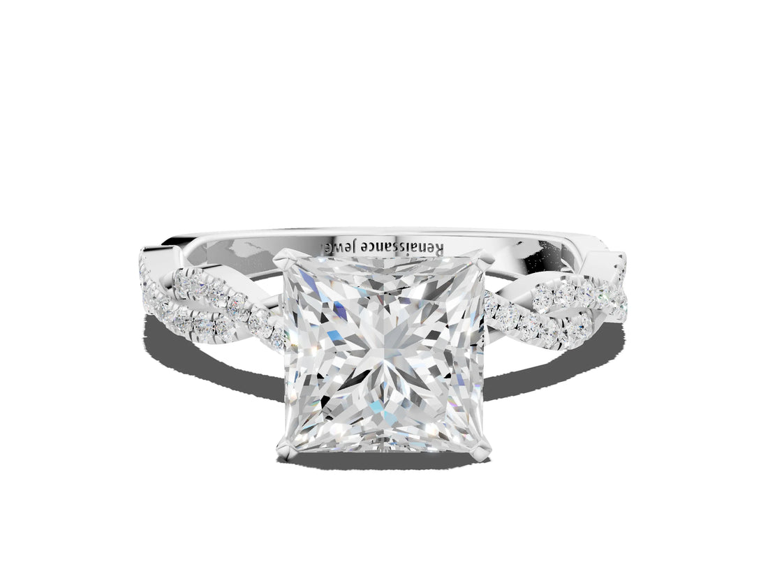 White gold Princess Solitaire Twisted Pave Band with Four-Prong Setting_23
