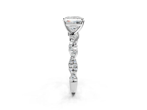 White gold Princess Solitaire Twisted Pave Band with Four-Prong Setting