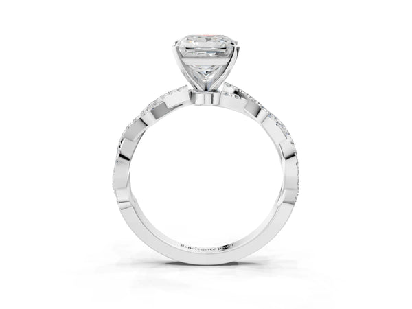 White gold Princess Solitaire Twisted Pave Band with Four-Prong Setting