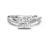 White gold Princess Solitaire Twisted Pave Diamond Ring with Four-Prong Setting_116