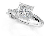 White gold Princess Solitaire Twisted Pave Diamond Ring with Four-Prong Setting_122