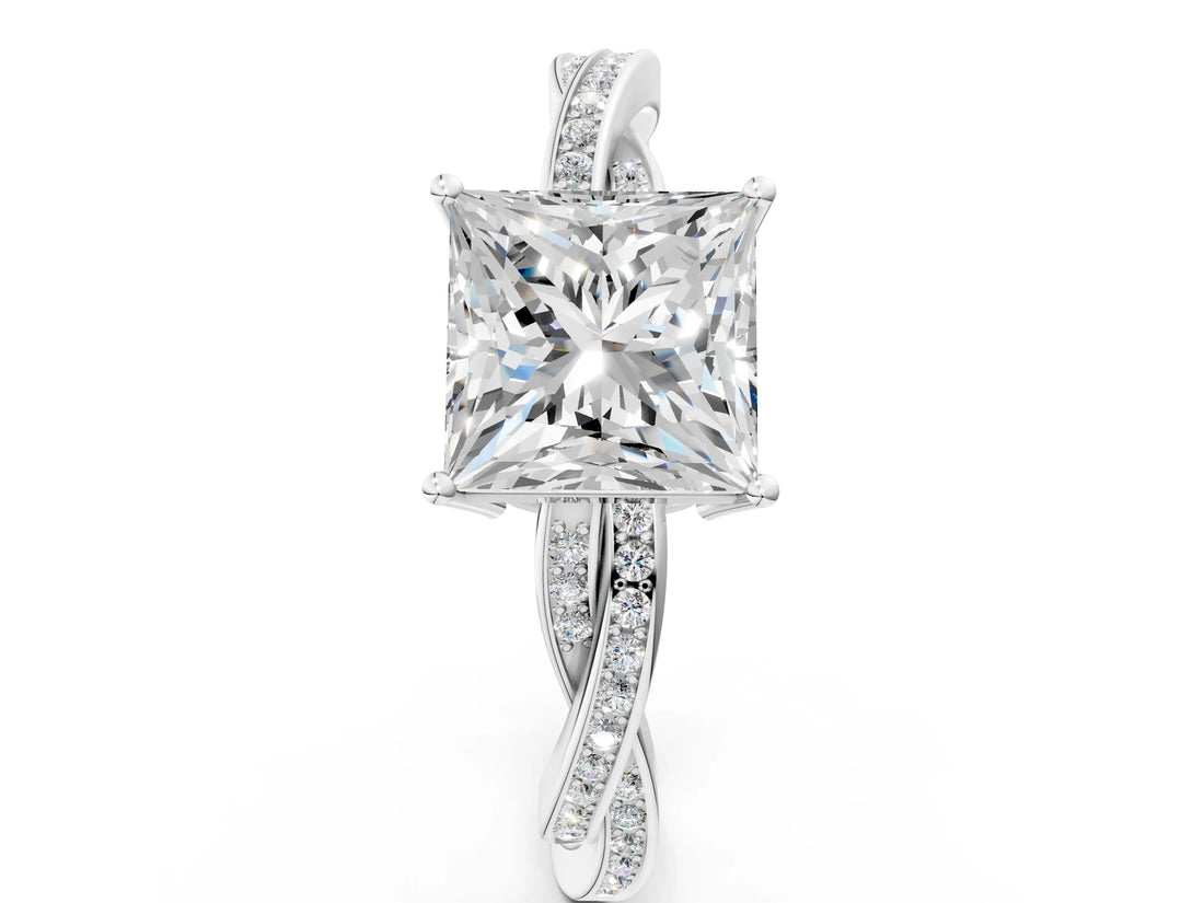White gold Princess Solitaire Twisted Pave Diamond Ring with Four-Prong Setting_12