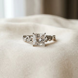 White gold Princess Solitaire Vine Band with Milgrain Prong Setting_52