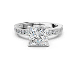 White gold Princess Solitaire with Pavé Band and Four-Prong Setting_337