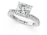 White gold Princess Solitaire with Pavé Band and Four-Prong Setting_338