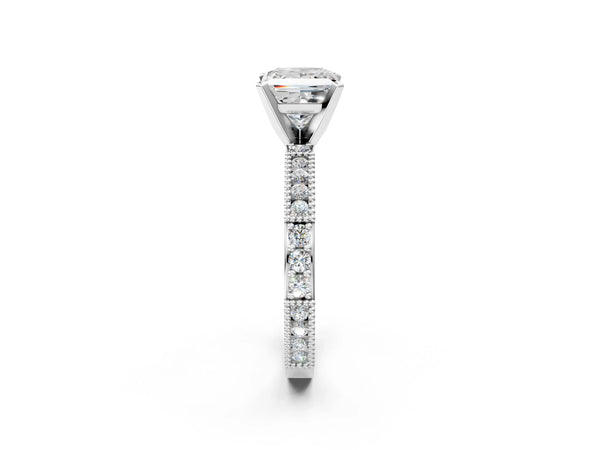 Platinum Princess Cut Vintage Solitaire Engagement Ring Setting with Milgrain-Edge Pave Band