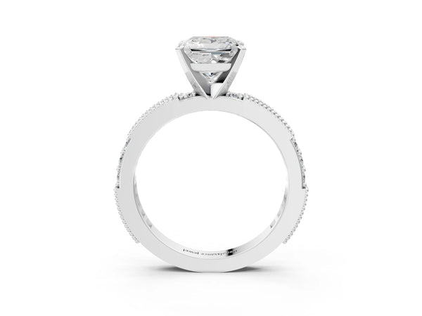 Sterling Silver Princess Cut Vintage Solitaire Engagement Ring Setting with Milgrain-Edge Pave Band