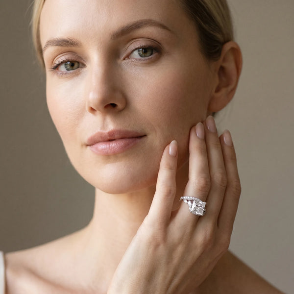 White gold Princess Solitaire with Pavé Twist Band and Four-Prong Setting