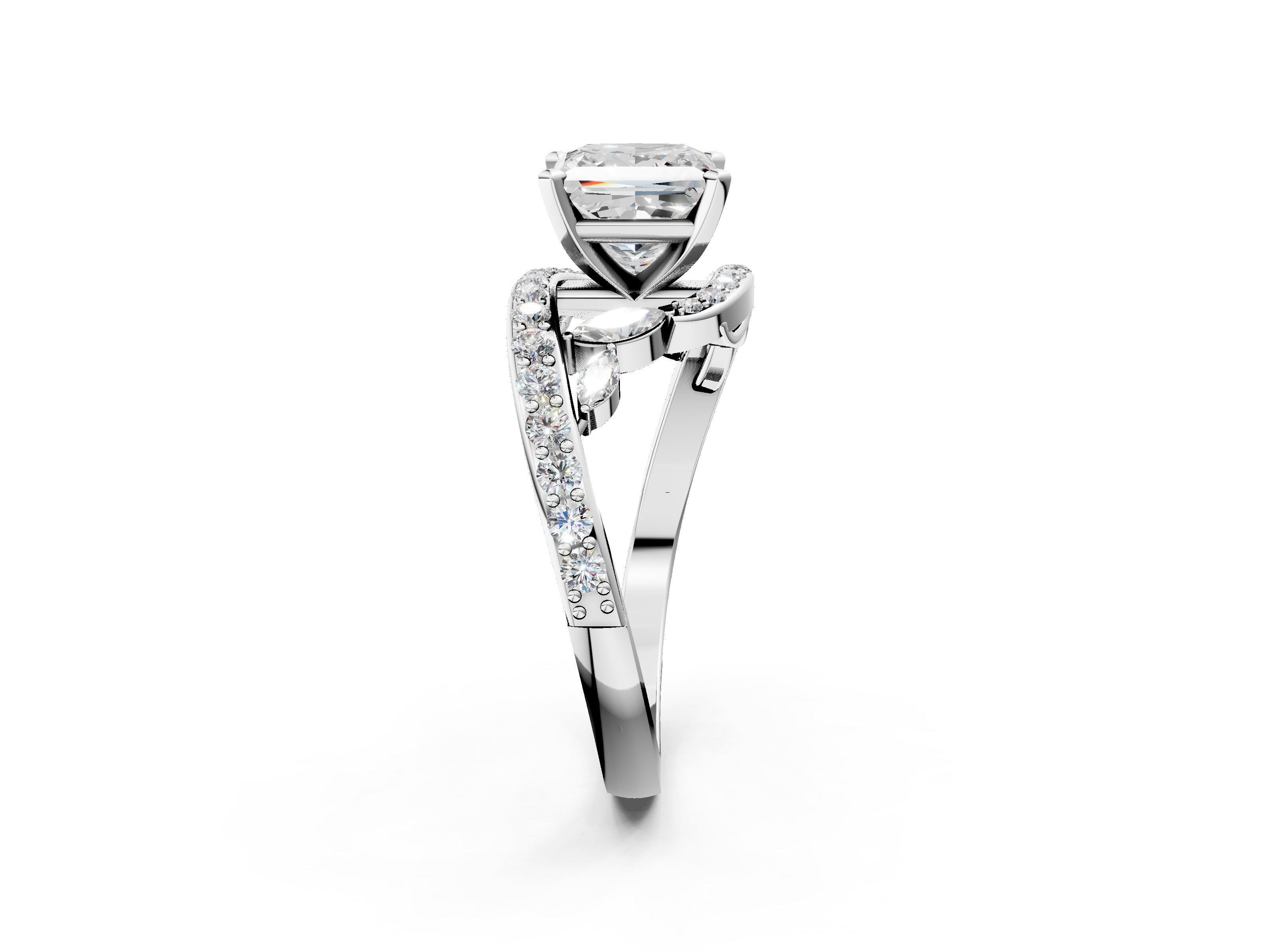 White gold Princess Solitaire with Pavé Twist Band and Four-Prong Setting_74